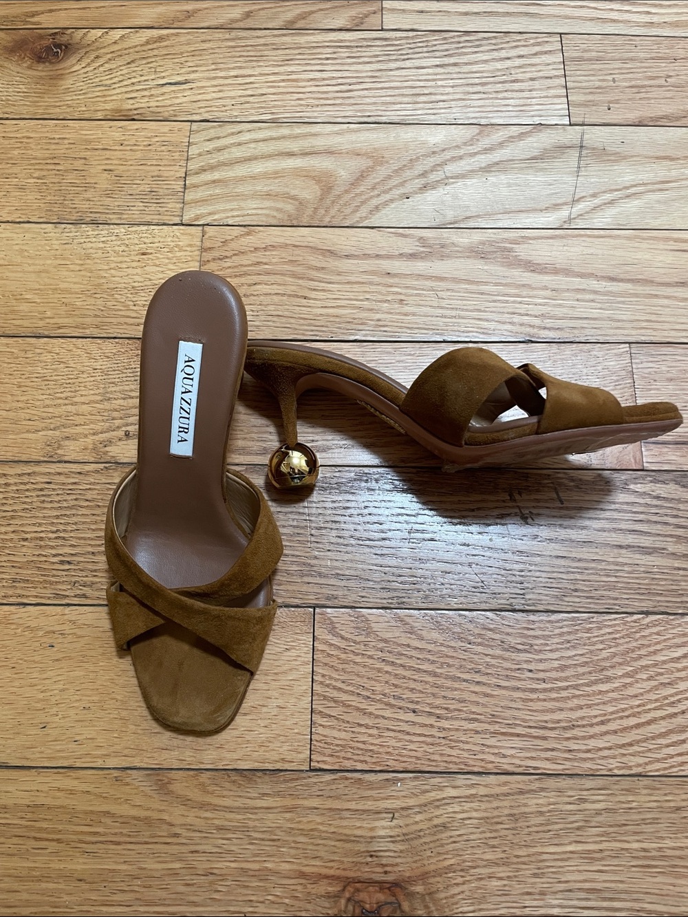 Aquazzura Tan Suede Ball-Heel Slide Sandals